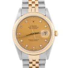1991 Rolex DateJust 36mm FACTORY CHAMPAGNE DIAMOND 16233 18K JUBILEE Watch BOX