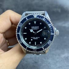 Rare ORIENT Diver Black Dial Automatic Date Navy Bezel Watch Men Vintage