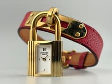 [Excellent] HERMES Kelly Watch Gold Red Leather Woman's Quartz Watch