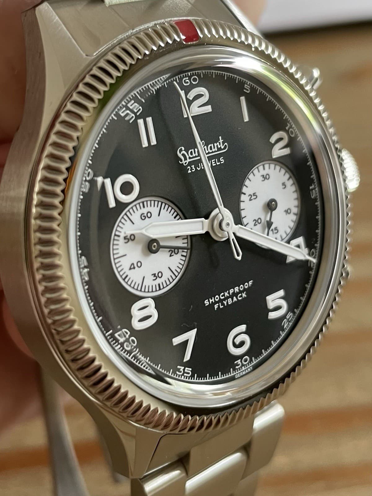 Hanhart 417 ES Flyback Column Wheel Chronograph 42 Mm GERMANY Bracelet GORGEOUS