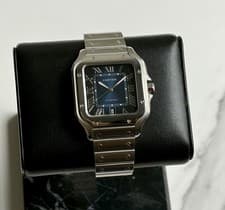 Cartier Santos De Cartier Large Model Steel Auto Blue Dial Mens Watch WSSA0030