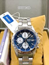 New  Watch  SEIKO Men s Chronograph Waterproof with  Simple Navy Blue Quartz S