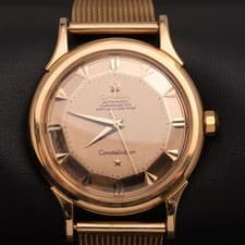 Omega Constellation Vintage 34mm 18K Rose Gold Watch Pie-Pan Champagne Dial