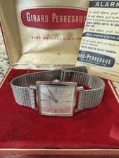 RARE Vintage 1960s Girard Perregaux Tank 17J SS Mechanical Watch W/box+paper!