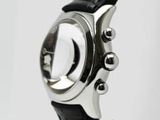 Corum Bubble 196.250.20 SSｘLeather Quartz Chronograph Black Women's Boxed Card