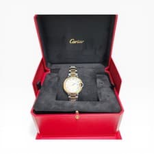 W/Box Cartier Ballon Bleu 33mm Medium 18K Yellow Gold Steel Automatic Watch 4374