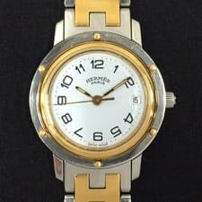 Auth  Vintage HERMES CL3.240 24mm White Dial Date Qz Women's Watch Fast Shipping