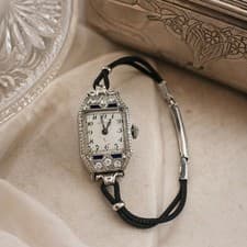 Art Deco Platinum Diamond Sapphire Waltham/Vintage 15 Jewel Wristwatch/Runs Slow