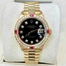 Rolex Lady-Datejust 26 Factory-Set Diamond Black Dial Custom Ruby Diamond Bezel