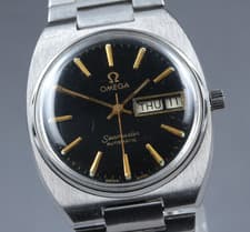 Omega Seamaster Cal 1020 Black Dial Gold Hands Day Date Auto 34mm Men's Watch