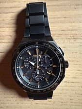 Seiko Chronograph Black Watch Stainless Steel Tachymeter Used From Japan