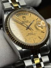 Tudor Prince Date Day Automatic Watch 34mm Gold Linen Dial Two Tone Ref 76213