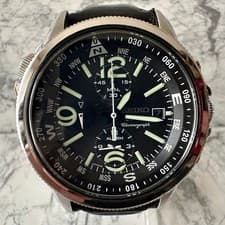 SEIKO V172-0AG0 Chronograph Solar Men's Watch Black Dial Tested
