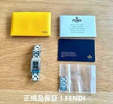 FENDI Ladies Silver Square Watch Black Dial Leather Band From Japan