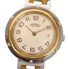 [Good] HERMES Clipper Date Ivory Dial Two-Tone Quartz Women's Watch (Authentic)