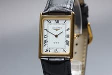 LONGINES L4.640.2 Tank Shape 24mm White Dial Gold Roman Quartz Men's Watch