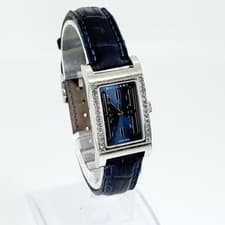 BVLGARI Watch Rettangolo Bezel Blue Topaz RT39S Leather Quartz Auth Rare Working