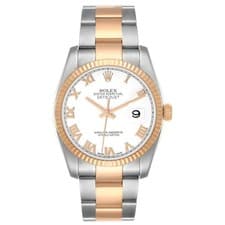 Rolex Datejust Steel Rose Gold White Roman Dial Mens Watch 116231