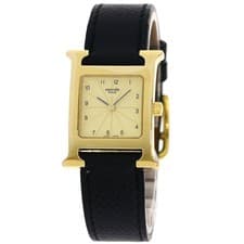HERMES H watch Watches HH1.201 Gold Plated/Leather Ladies