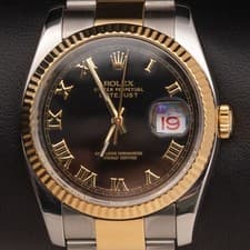 Rolex Datejust 116233 Fluted Bezel Watch 36mm Black Roman Dial BOX & PAPER
