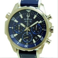 Bulova Marine Star Men's Watch Navy White SS Rubber 45mm Used From Japan From Ja
