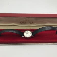 Omega Geneve antique automatic wristwatch silver dial black strap used