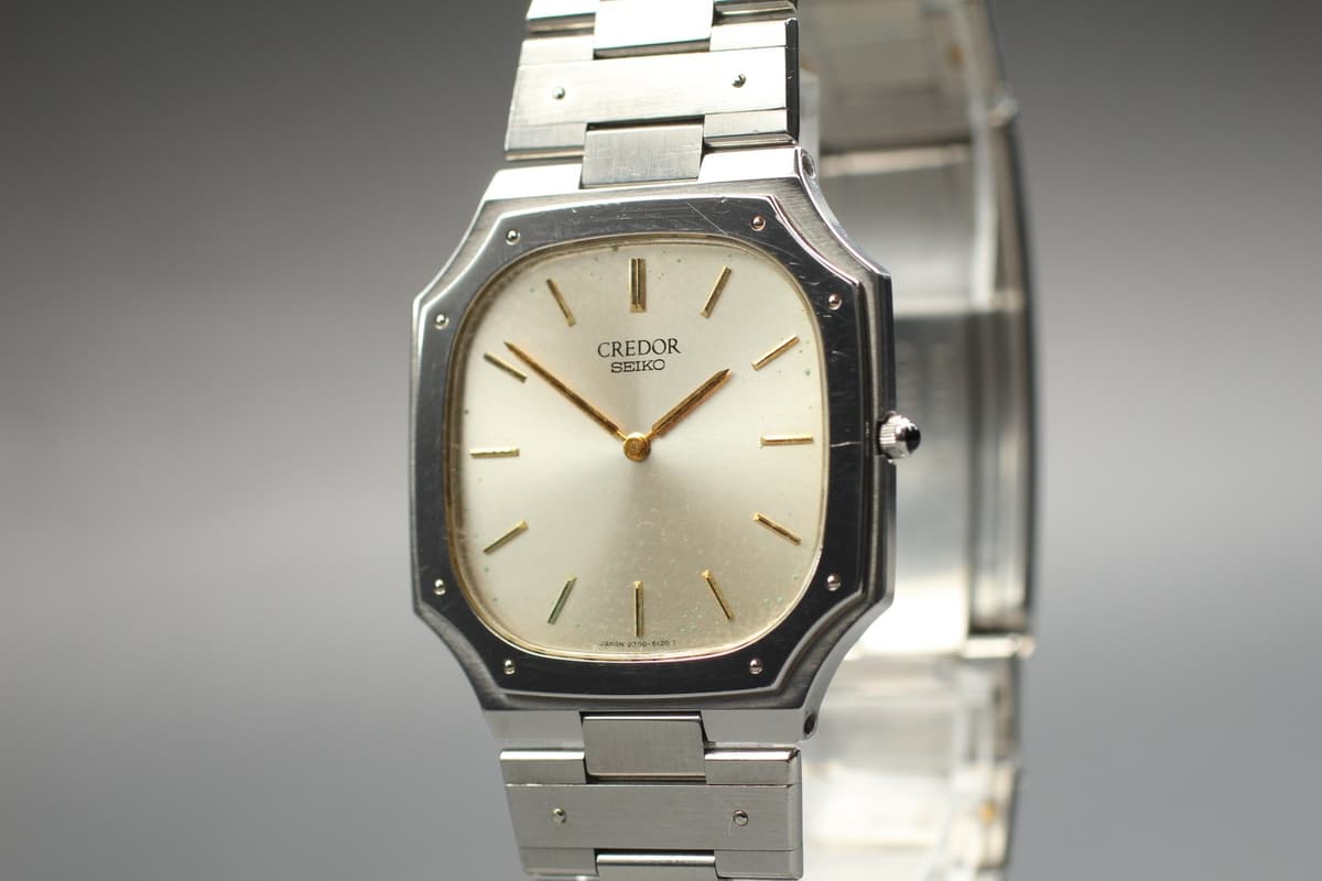 Vintage 1981 Seiko Credor 9300-5070 Gold Dial Silver Men Quartz Watch From JAPAN