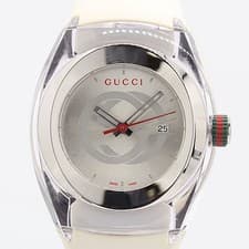 Gucci 137.3 SS QZ Silver Dial Rubber Ladies Watch Working Battery Replaced