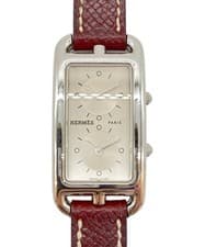 HERMES Cape Cod Deux Zones Double Tour Watch CC3-210 Silver Brown Tested