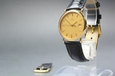 [Near MINT] Vintage 1991 OMEGA De Ville Cal.1430 Quartz Gold Date Men's Watch