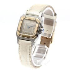 CARTIER SANTOS GALBÉ SM W20031C4 24mm SS/YG Quartz Gray Dial Leather Strap #C268