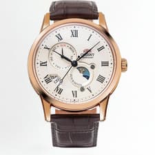 Orient Bambino Sun & Moon RN-AK0001S Pink Gold White Dial Automatic Men's Watch
