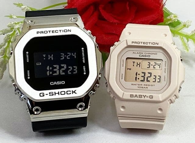 Casio G-Shock GM-5600-1JF & Baby-G BGD-565-4JF Pair Watch Set Used