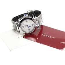 CARTIER PASHA DE CARTIER WSPA0012 35mm SS Silver Dial Leather Strap #C332