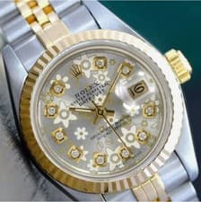 Rolex Datejust Two-Tone Silver Floral Diamond Dial 14KY Steel Jubilee Watch 26mm