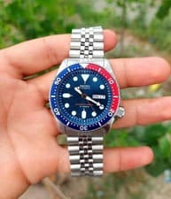 Seiko Automatic Blue Dial Pepsi Bezel Stainless Steel, Day, Date Diver Watch