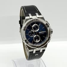 MAURICE LACROIX Watch Aikon AI1018 Silver Blue Quartz Leather Men's Auth Rare