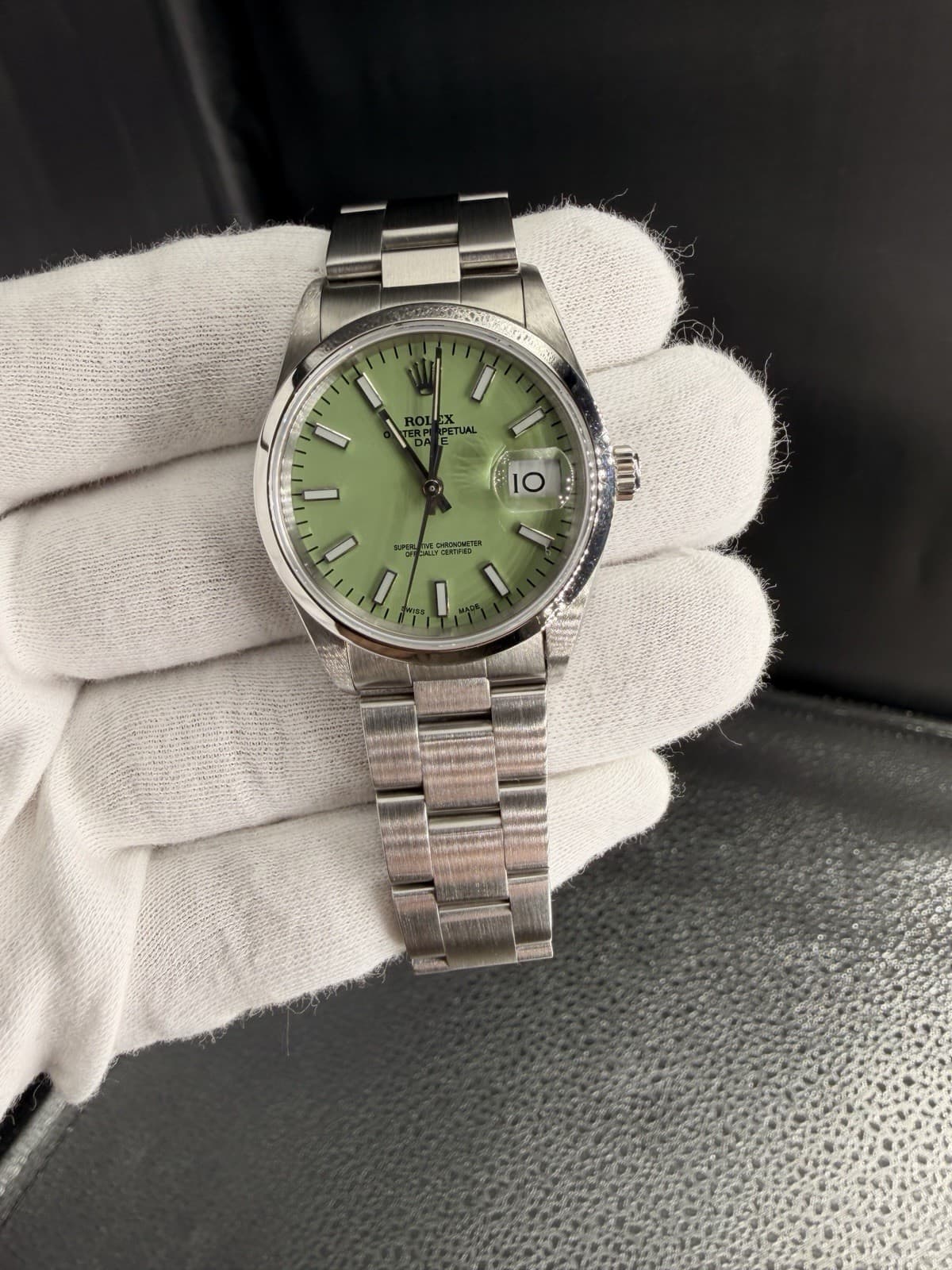 Rolex 34mm Oyster Perpetual Date  Green Custom Dial Steel Men's Watch
