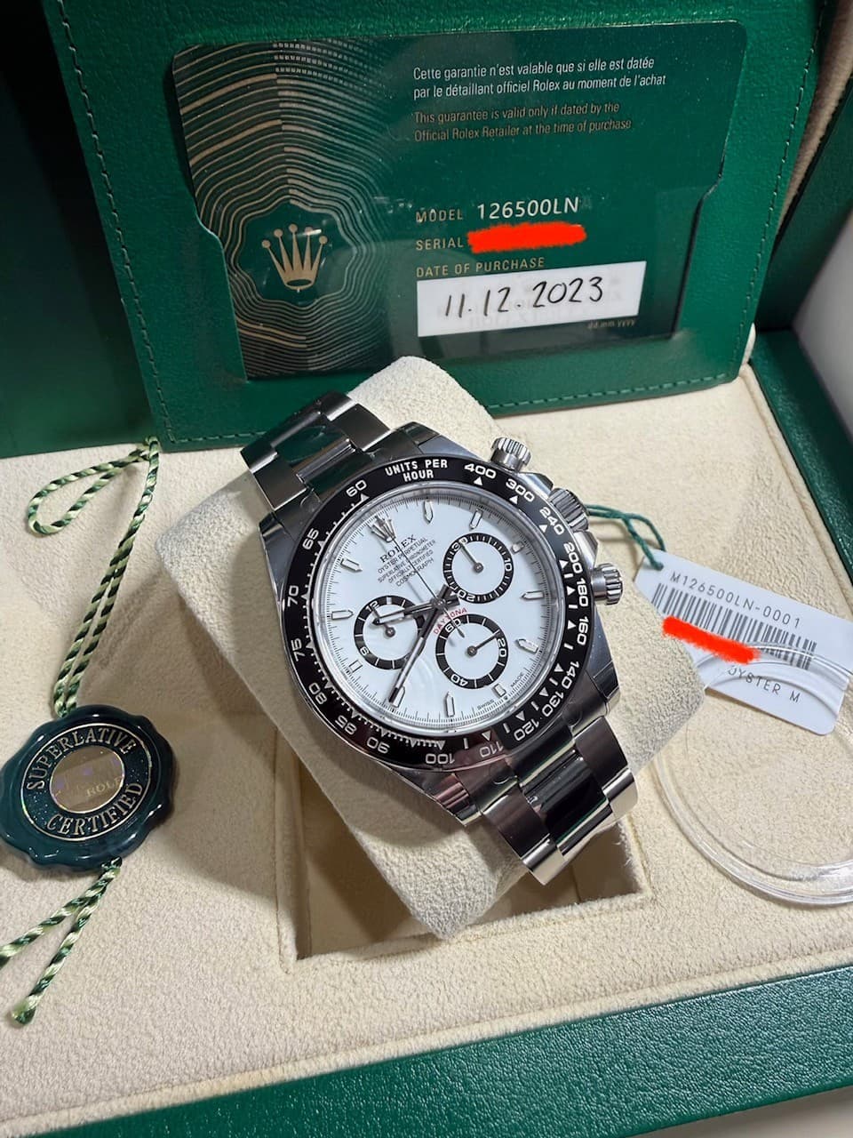 Full Sticker 2023 Brand New Rolex Daytona 126500LN Panda White Dial Complete Set