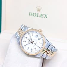 Rolex 34mm 18K Half YG White Roman Dial Oyster Perpetual Date REF: 15053 (R)