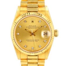 Rolex Datejust 68278 18KY Gold Champagne Diamond Dial President Watch Box&Paper