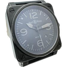 Bell & Ross Watch Phantom BR03 SS/Leather Automatic Black Dial 42mm Auth Rare