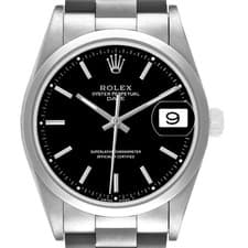 Rolex Oyster Perpetual Date Steel Black Dial Mens Watch 15200