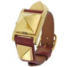 Hermes Medor Quartz Watch Plated Metal And Leather Watch