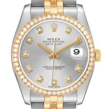 Rolex Datejust Steel Yellow Gold Silver Dial Diamond Mens Watch 116243