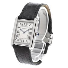 CARTIER TANK SOLO SM W5200005 24mm SS Leather Silver Dial Quartz #C440