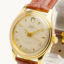 Vintage [EXC+5] ORIS Classic Date 7445 Gold Dial 25J  35mm Automatic Men's Watch