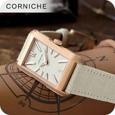CORNICHE Visionnaire Wristwatch Beige Canvas 104369 40x23.5x8mm 5ATM Authentic