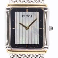 Seiko Credor 9570 5150 QZ 18K SS Ice Blue Shell Dial Men's Watch