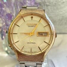 Citizen Crystron Quartz Day Date Gold Women's Watch Working Vintage